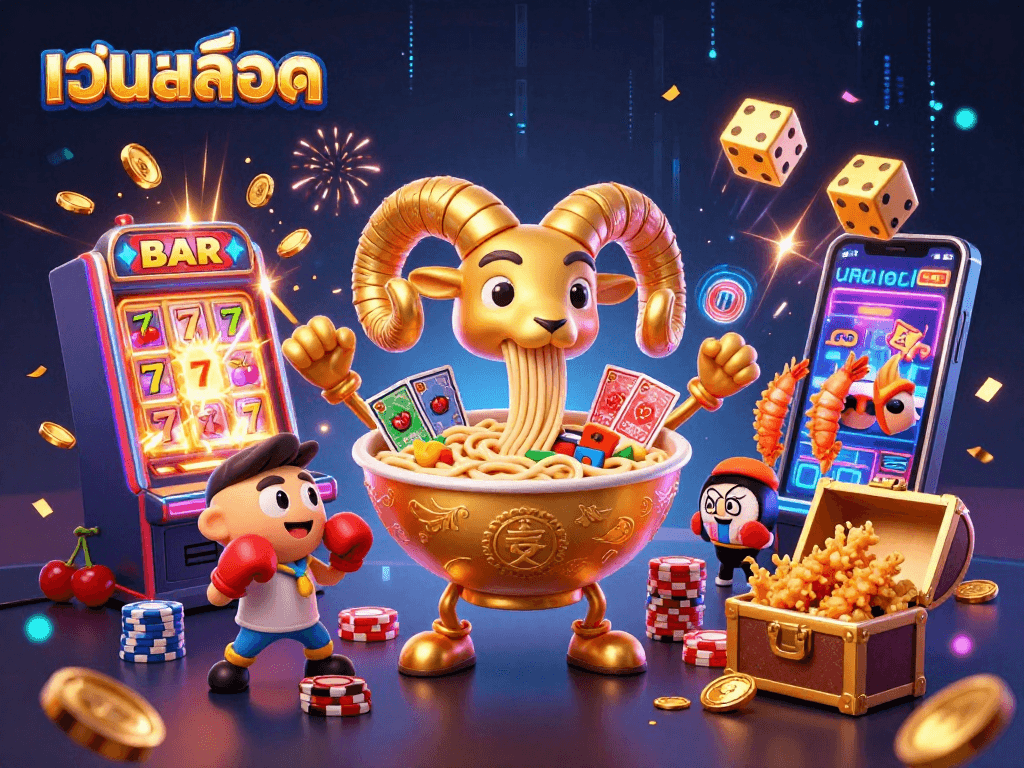 Experience the thrill of เว็บสล็อต with this colorful scene showcasing lively casino characters and vibrant slot machines.