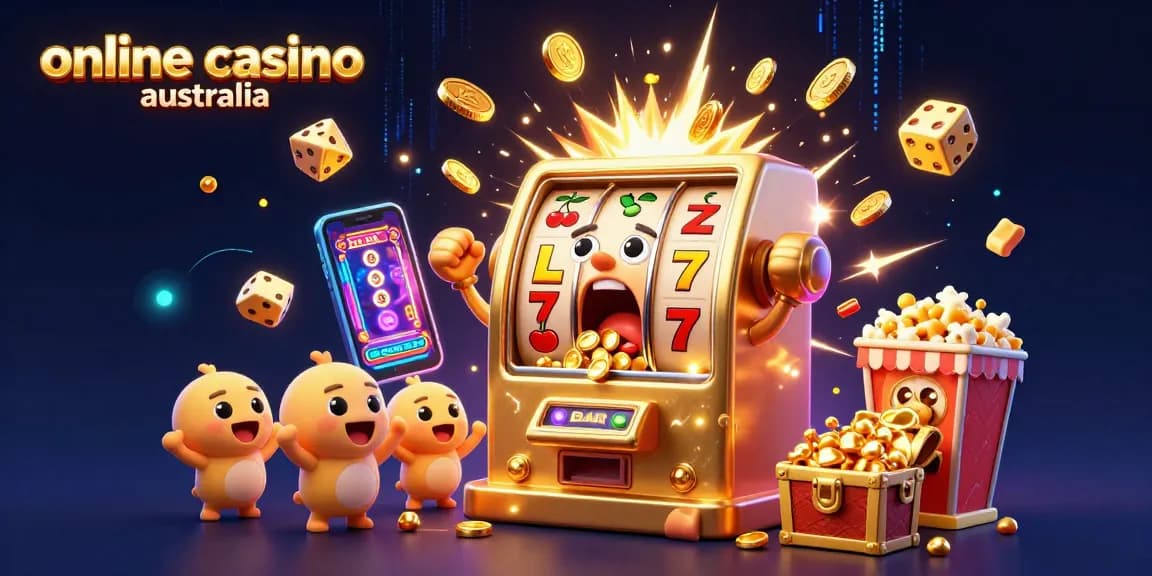 Celebrate winning moments at an online casino Australia with gold coins pouring from the jackpot slot machine.