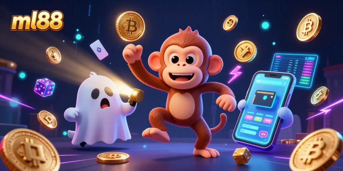 Experience exciting gameplay at ml88 as the mischievous poltergeist monkey juggles golden casino items.