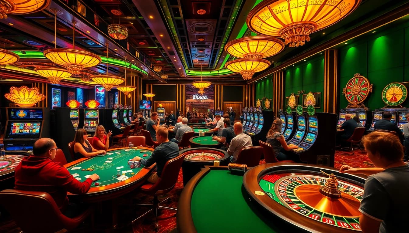 Experience the thrill of winning at https://b52.za.com/, with vibrant casino games and players engaged in action.