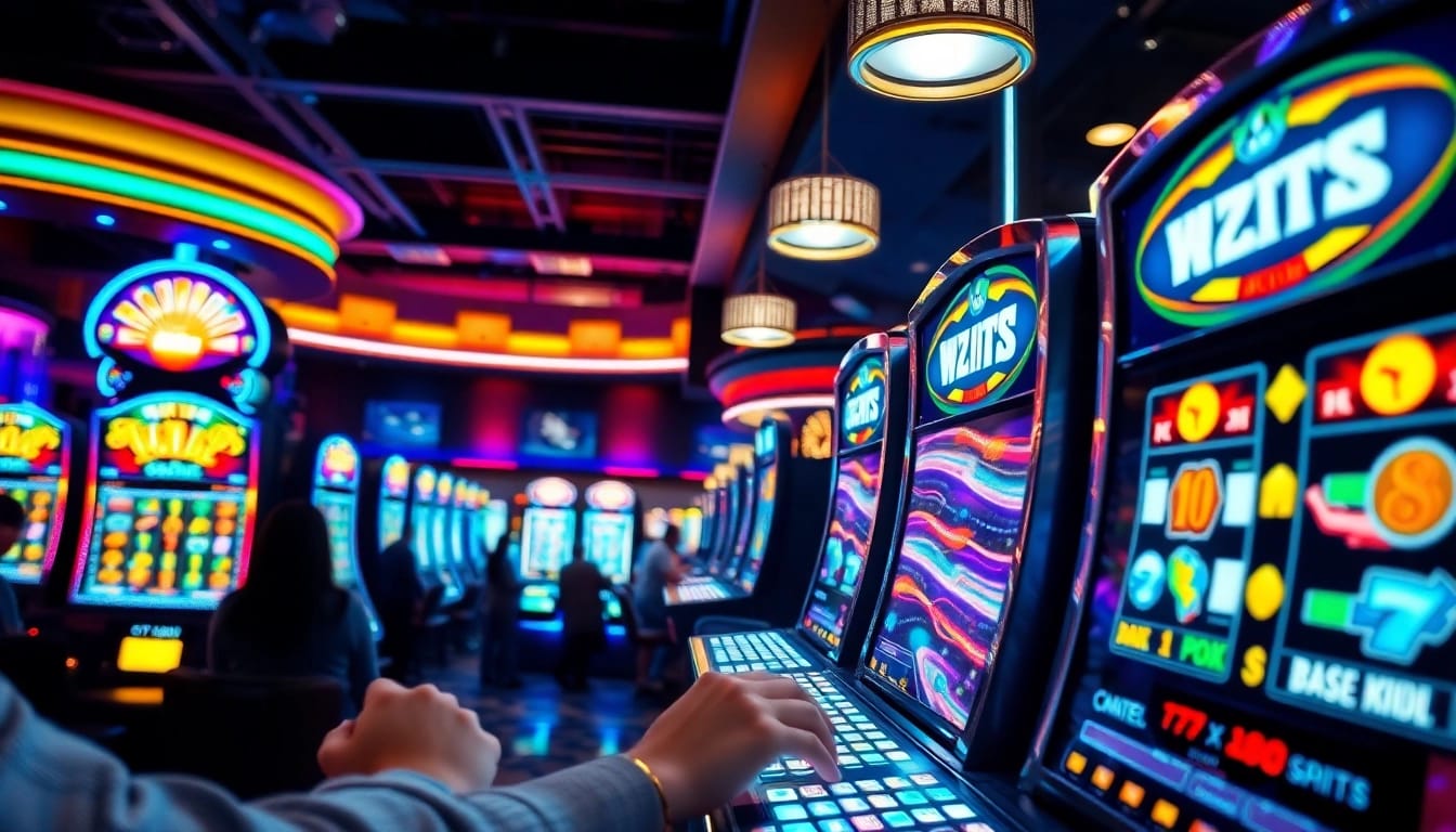Menangkan slot gacor dengan berbagai simbol yang bersinar dan tampilan mesin kasino yang ramai.