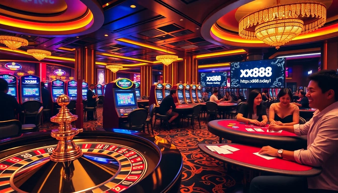 Players engaging in thrilling online casino games at https://xx88.today/ with vibrant atmosphere and gaming elements.