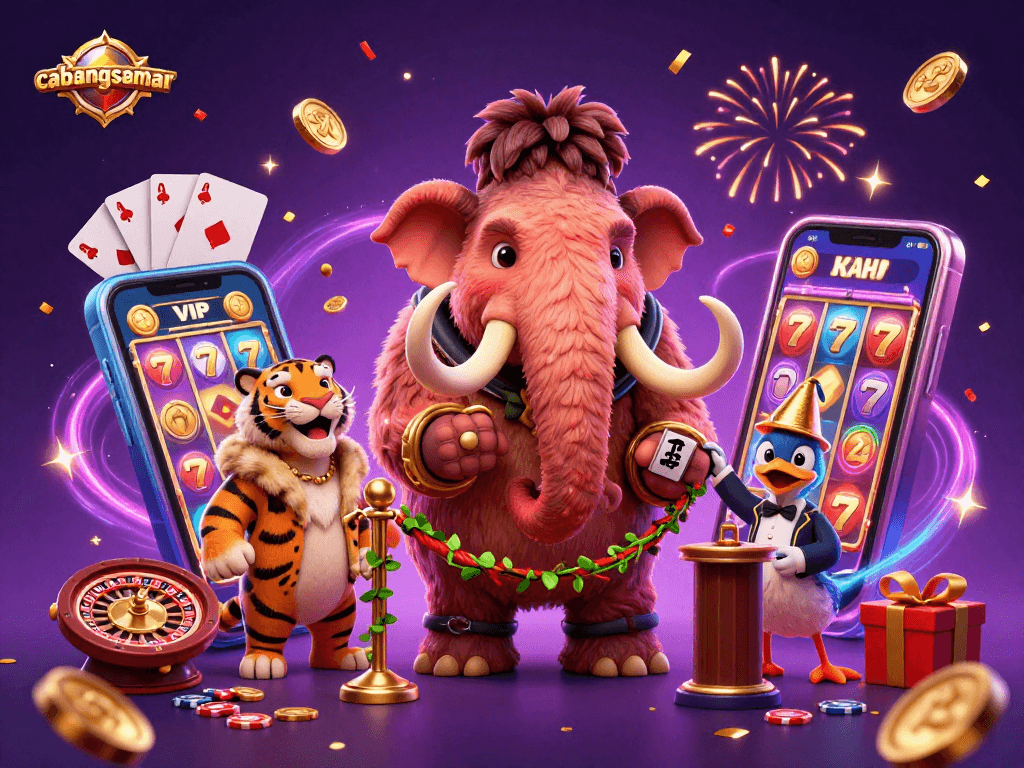 Cabangsemar menampilkan bouncer mammoth kasino dengan suasana pesta di depan ponsel slot yang berputar.