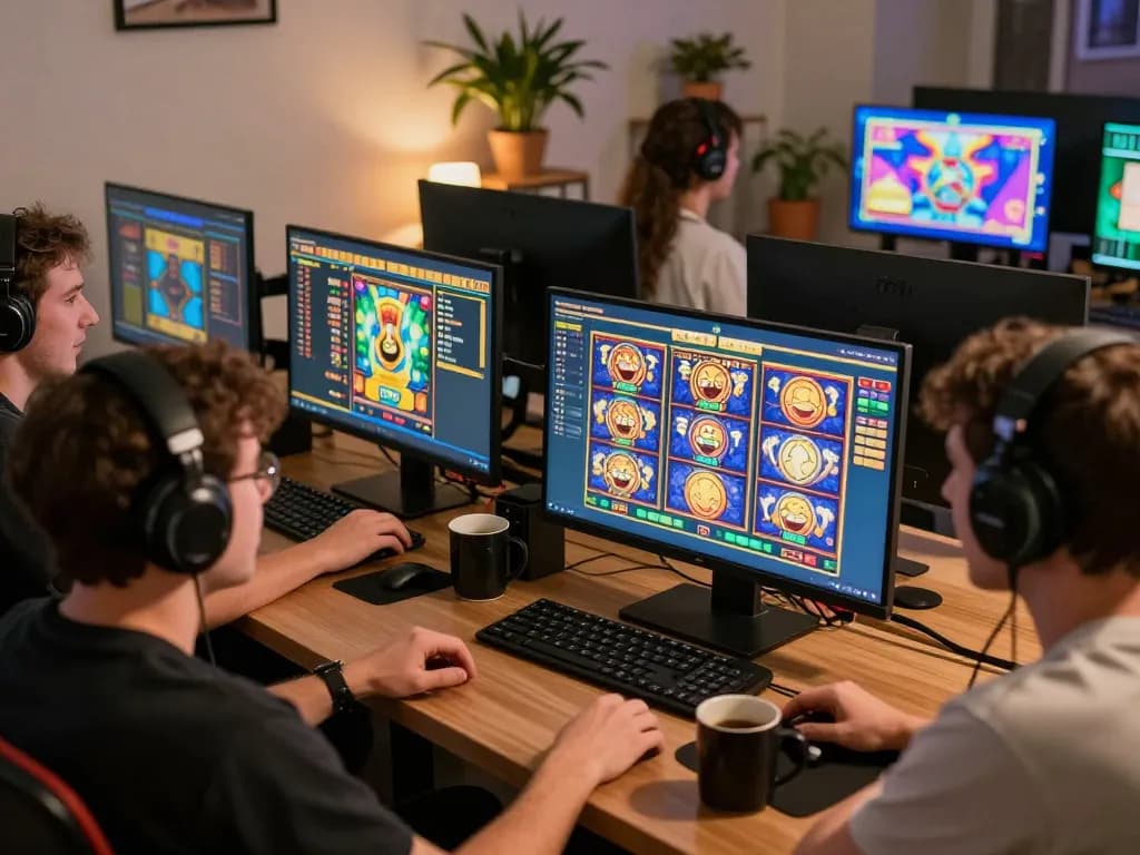 Engaging in lively mega slot gameplay at home, showcasing strategic betting actions and vibrant graphics