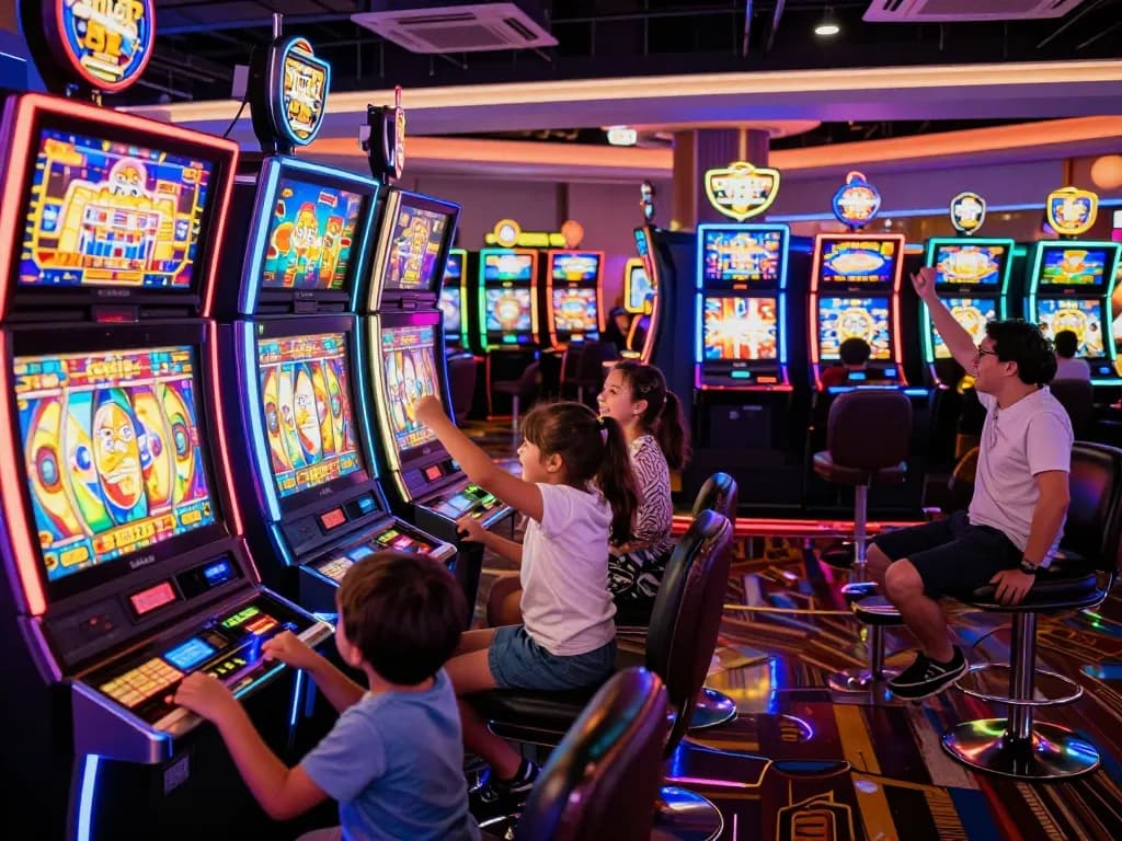 Players enjoying the excitement of gbong-themed slot machines in a lively casino setting.