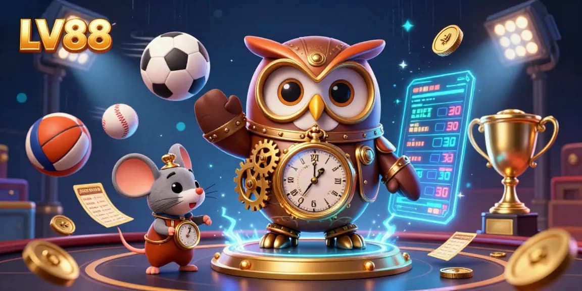 Experience exciting betting at LV88 with vibrant casino visuals featuring animated sports elements and characters.