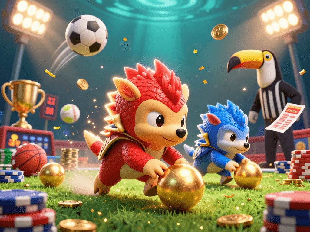 Experience the thrill of jp toto as rival pangolins compete in a vibrant, energetic gaming scene.