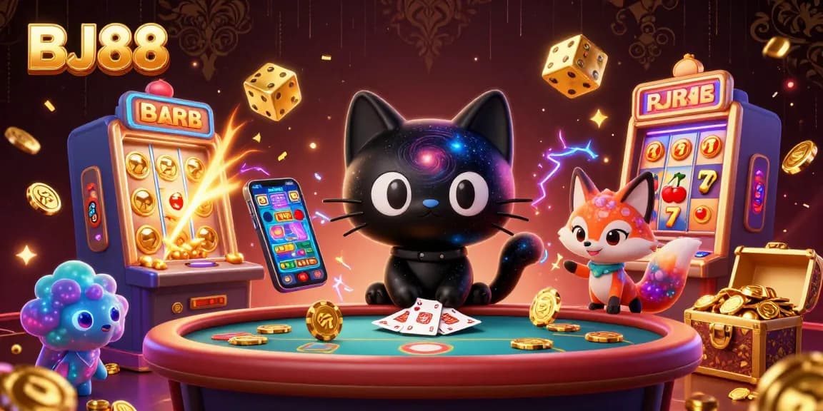 Experience thrilling gameplay at BJ88 casino with vibrant 3D illustrations of fun characters and games.