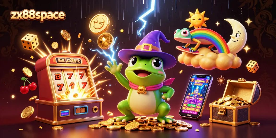 Join the fun at zx88space, where the wizard frog unleashes a golden coin storm amid casino excitement.