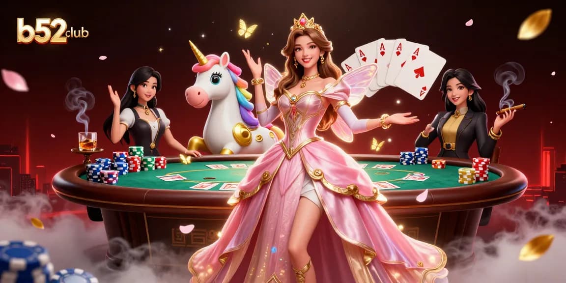 Experience the thrilling gameplay at b52club, featuring vibrant poker elements and enchanting characters.