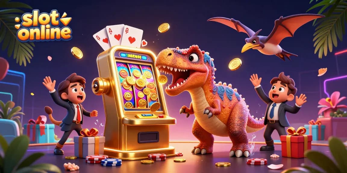 Engaging slot online scene with a pachycephalosaurus, ankylosaur, and pteranodon amid a golden jackpot.