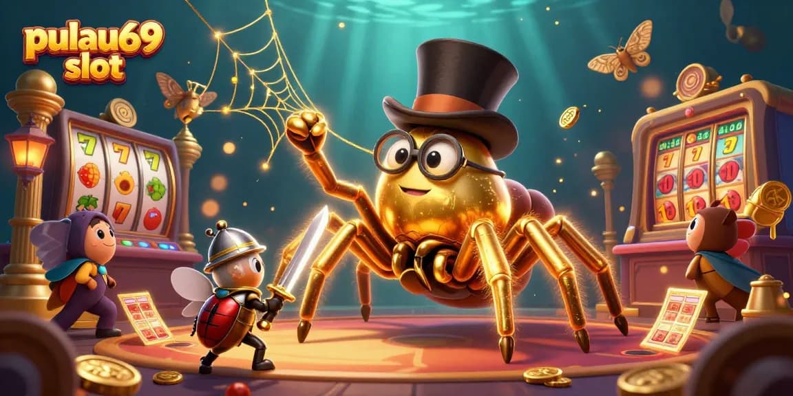 Spin the pulau69 slot with excitement as a golden tarantula weaves magic at the casino!