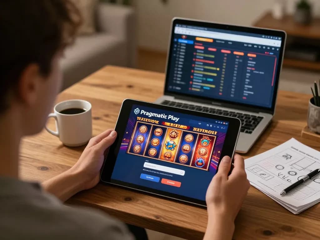 Pragmatic Play Login in action as a player engages with online casino games on a cozy tablet setup.