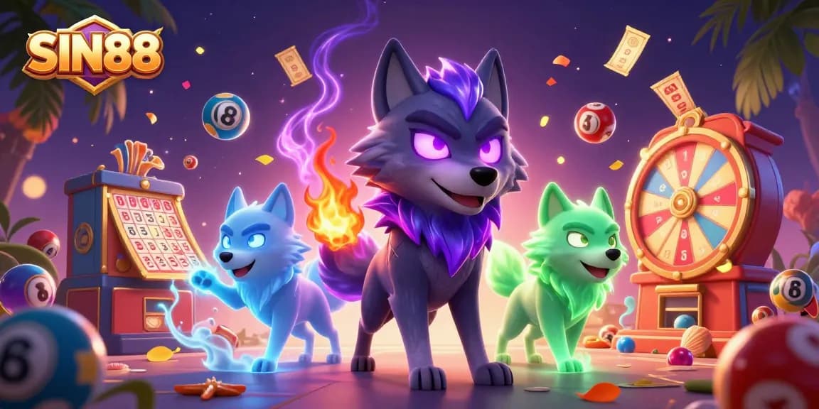 Join the excitement at SIN88 with vibrant lottery activity featuring captivating ghostly wolves and dynamic game elements.