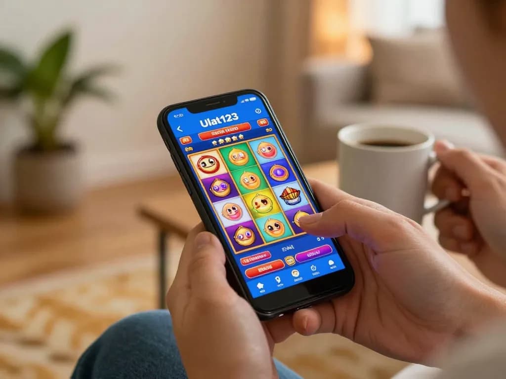 Pemain mengakses aplikasi Ulat123 untuk slot online yang menarik dalam suasana rumah yang nyaman