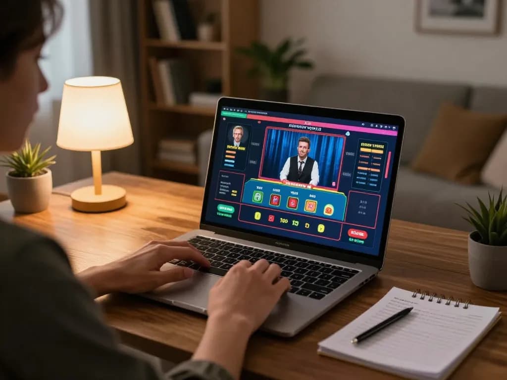 king33 player engages in live dealer blackjack at home, showcasing a modern and comfortable gaming setup.