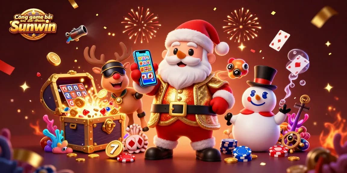 Join Cổng game bài đổi thưởng Sunwin in a colorful casino adventure with Santa and friends celebrating spectacular jackpots.