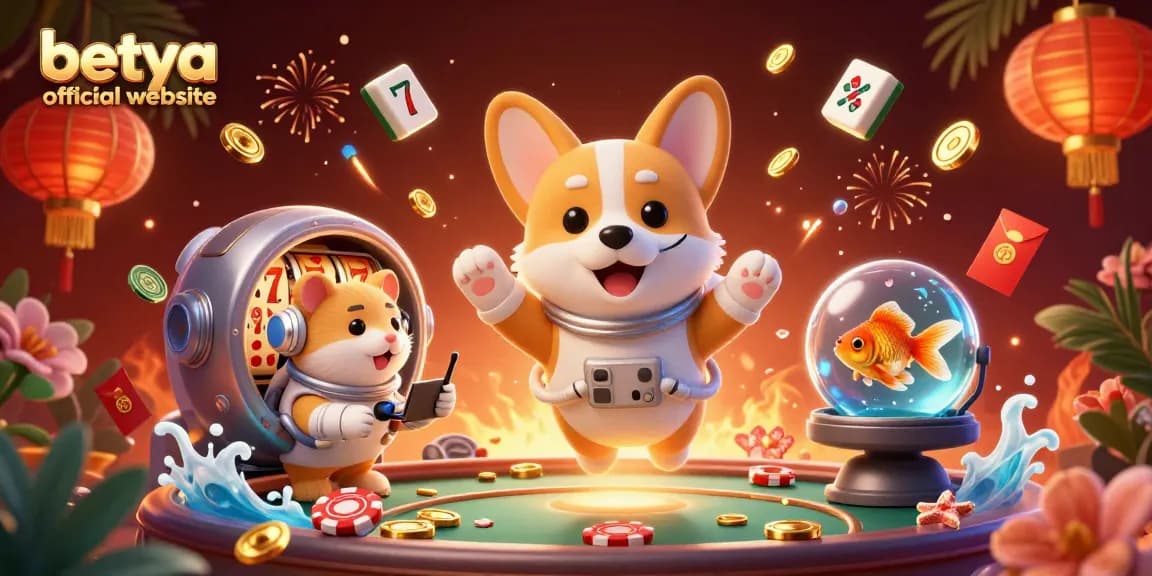 Betya official website showcases a dynamic casino scene with astronaut corgi and rich gaming elements.