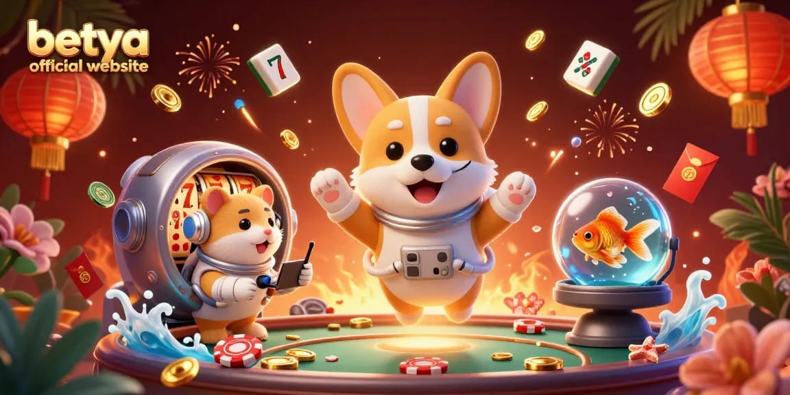 Betya official website showcases a dynamic casino scene with astronaut corgi and rich gaming elements.
