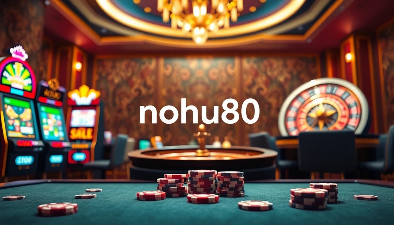 Nohu90 offers a thrilling online gambling experience with vibrant slot machines and poker chips.