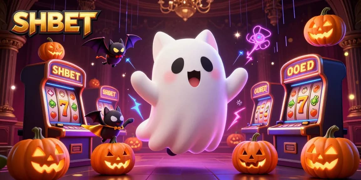 SHBET showcases interactive gaming experiences with ghostly charm in a haunted casino scene.