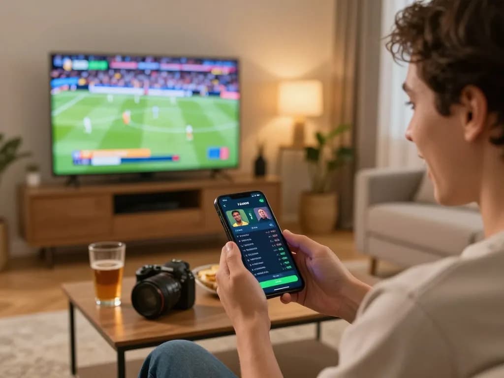 Engaging in sports betting on mobile app while enjoying an event with ทางเข้า m113 for better odds.