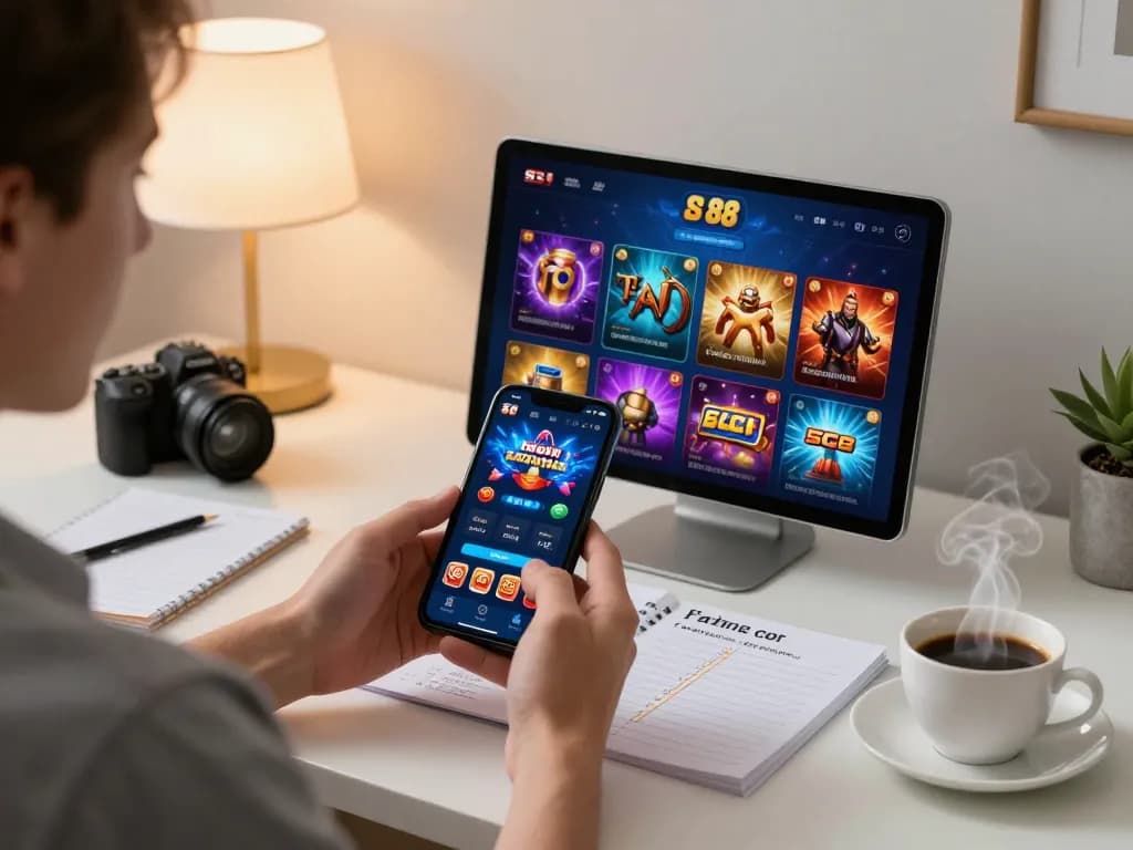 Engaging gameplay on SC 88 mobile app in a cozy, modern home office