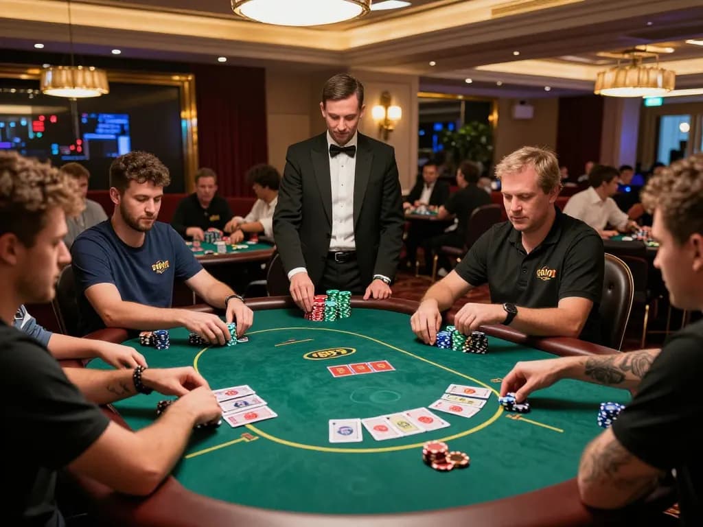 Players enjoying an exciting poker game at 789bet's casino floor with colorful chips.