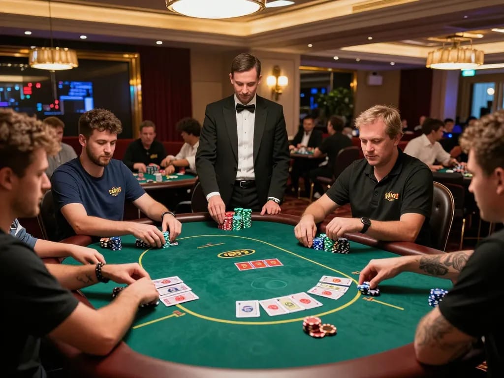 Players enjoying an exciting poker game at 789bet's casino floor with colorful chips.