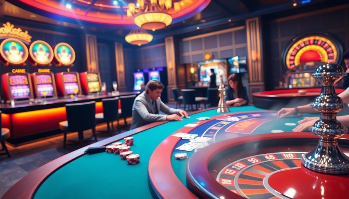 Experience the thrill of casino excitement with boosterjp as players engage at a vibrant poker table.