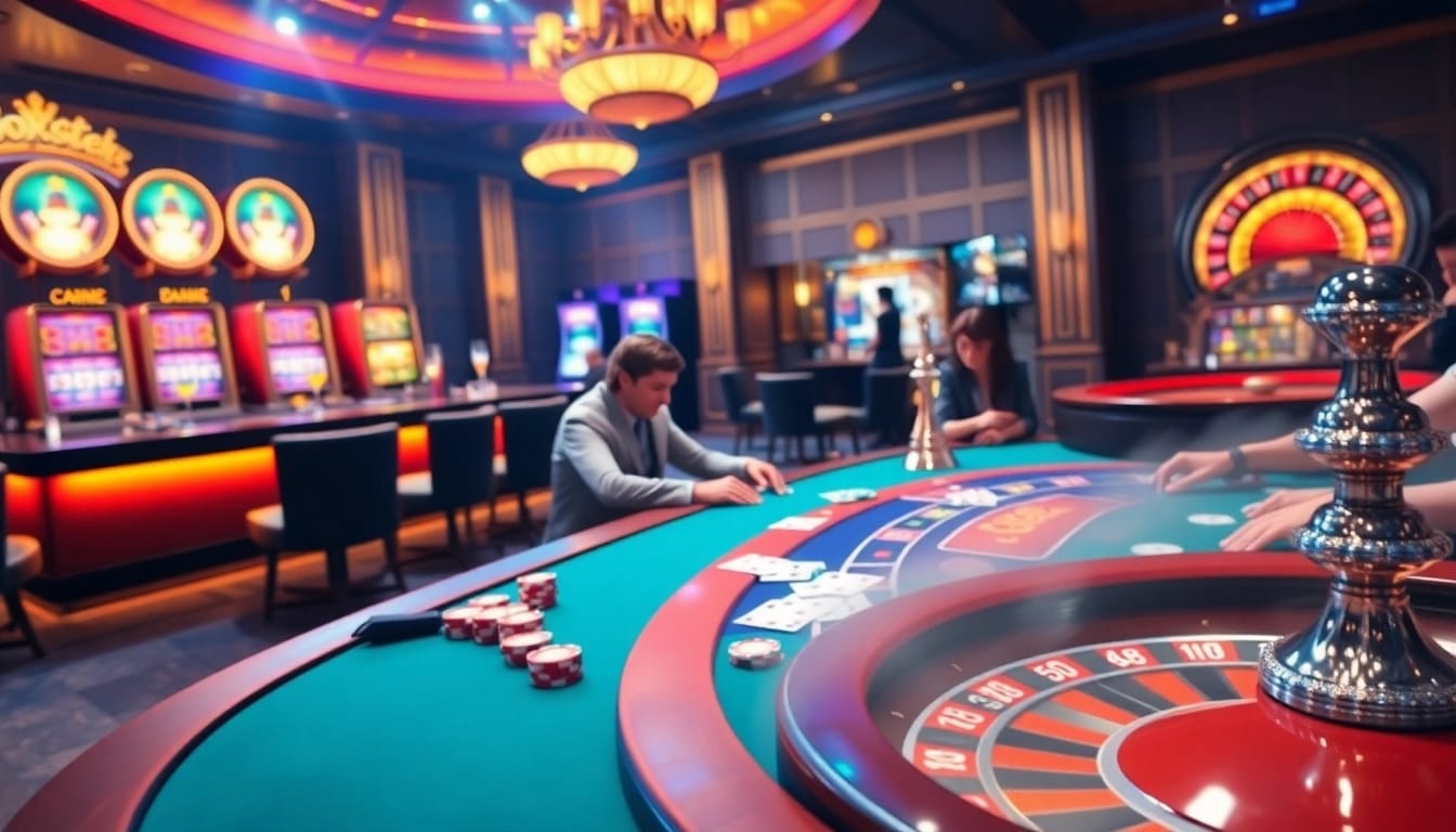 Experience the thrill of casino excitement with boosterjp as players engage at a vibrant poker table.
