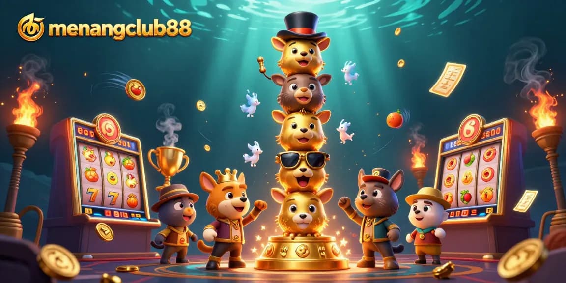 Spin the reels in the captivating illustration of menangclub88, featuring a vibrant totem and engaging slot elements.