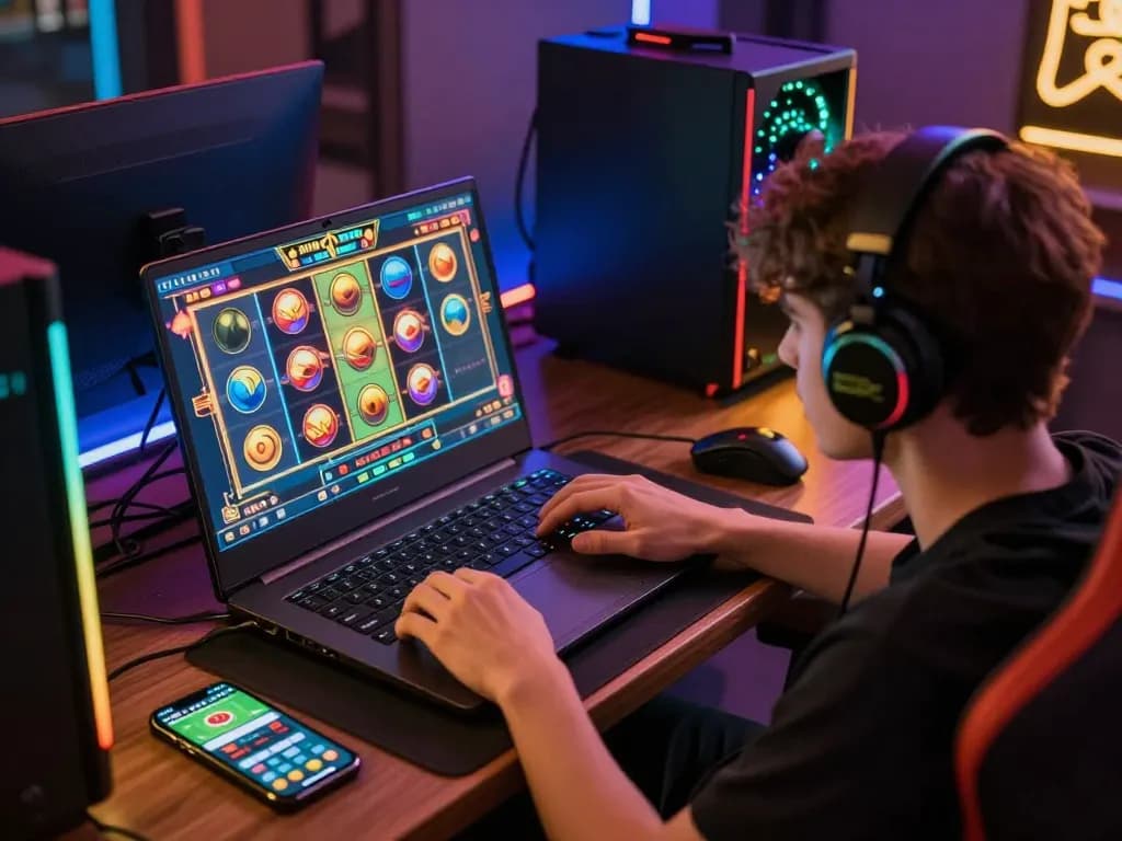 Sparking excitement, situs gacor online gaming setup showcases immersive slot gameplay.