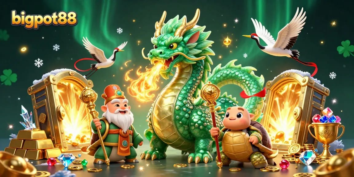 Experience thrilling excitement with bigpot88 as the jade dragon unleashes golden fire amidst rich treasures.
