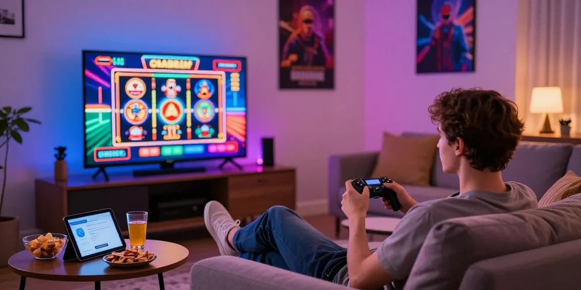 Engaging home gaming scene with player enjoying euf.co.uk casino games and credit card deposits.