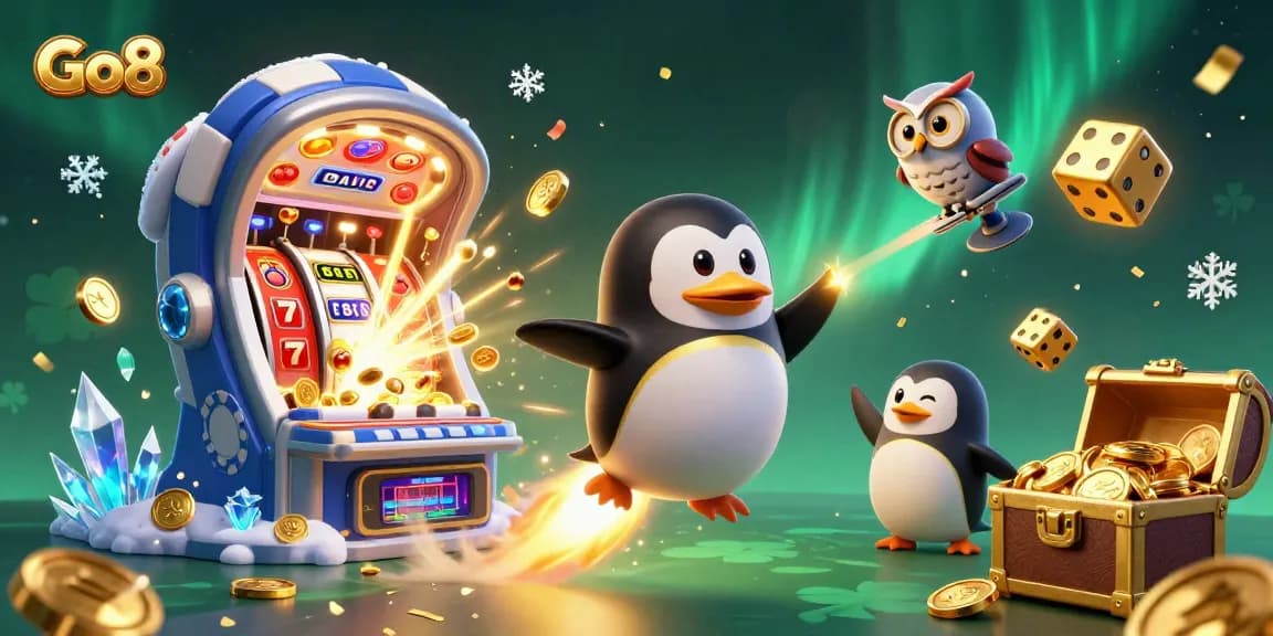 Engage with the thrilling Go8 casino universe featuring a golden penguin and jackpot elements.