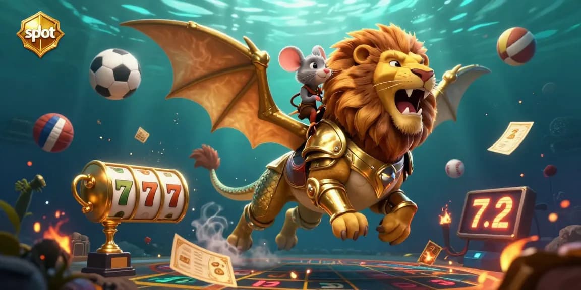 Engage in exciting slot games surrounded by dynamic elements and golden rewards in this vibrant illustration.