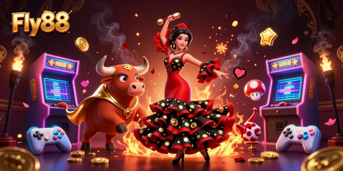 Experience the thrill of Fly88 casino with vibrant visuals and engaging elements in this dynamic illustration.