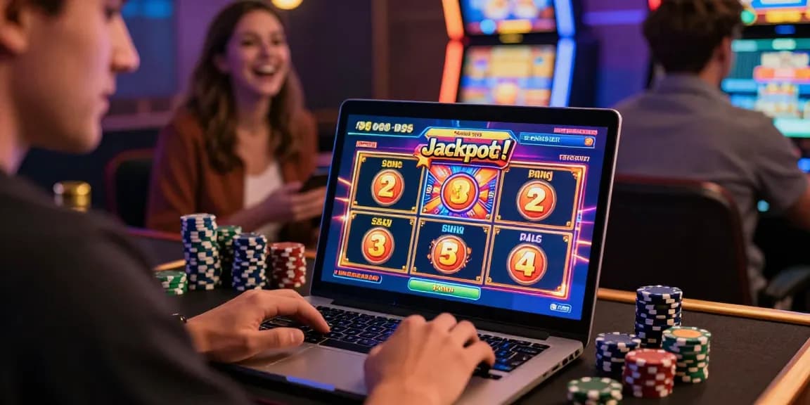 Exciting bonus buy slots displayed on a laptop in an online casino setting, showcasing vibrant graphics and engaging gameplay.
