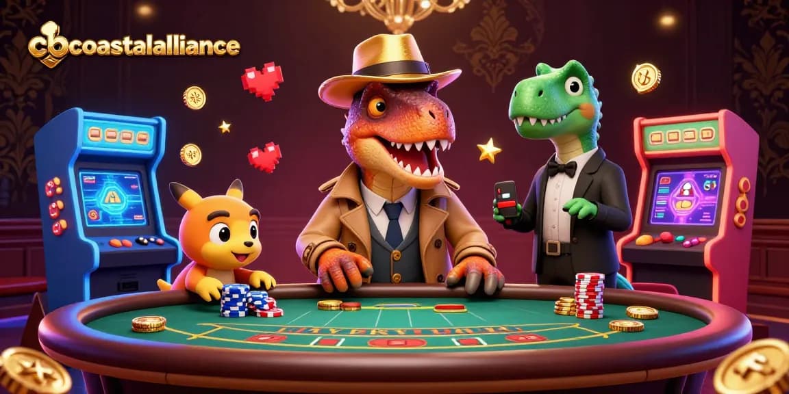 cbcoastalalliance offers interactive casino fun with a 3D velociraptor card counter illustration.