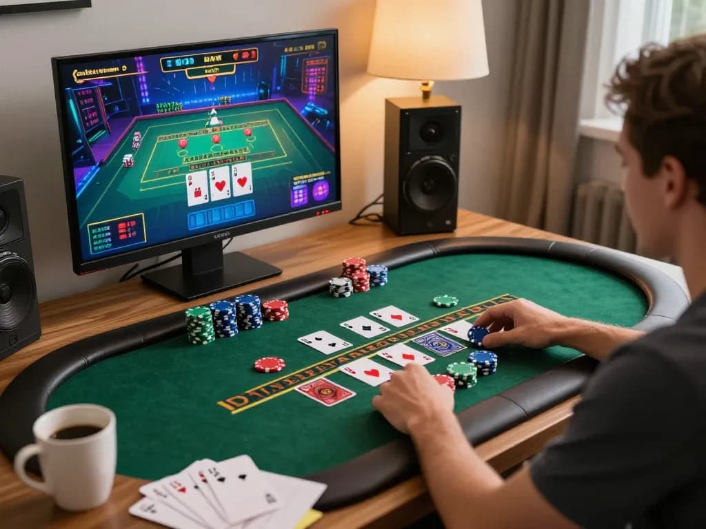 Player enjoying a thrilling online blackjack game on sun win platform, showing cards and chips.