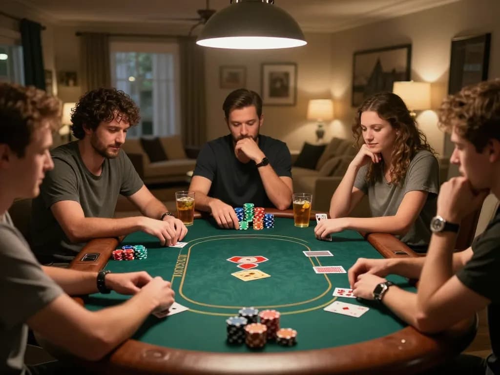 energileisureparks gathering during intense Texas Hold'em game night at home with friends