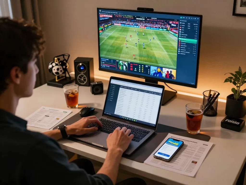 Betting on sports with Fun88 app showcasing odds and live updates in a dynamic home setting