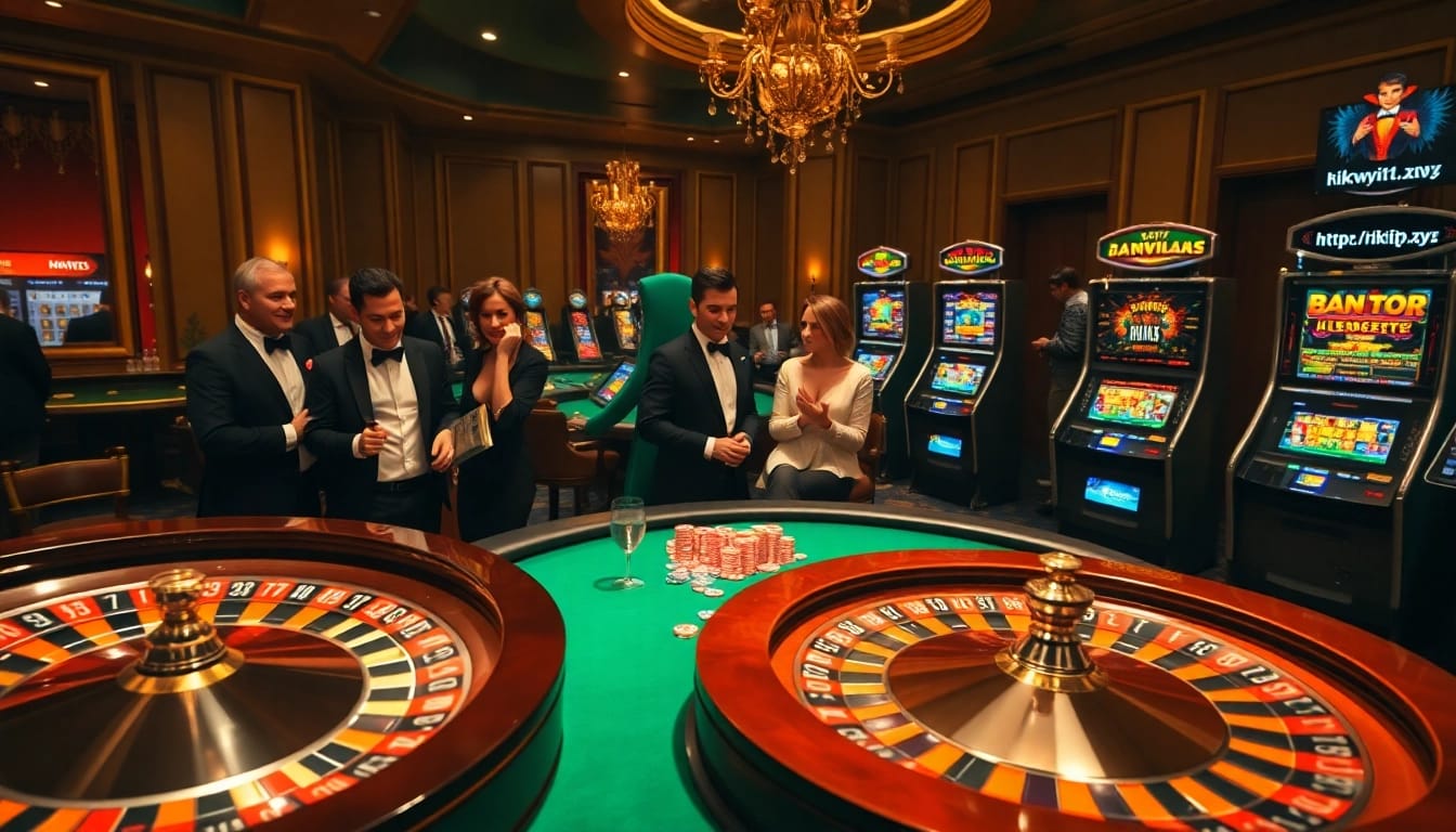 Experience the thrill of gambling with https://rikvip11.xyz/ in a captivating casino setting, showcasing a roulette wheel and vibrant poker chips.