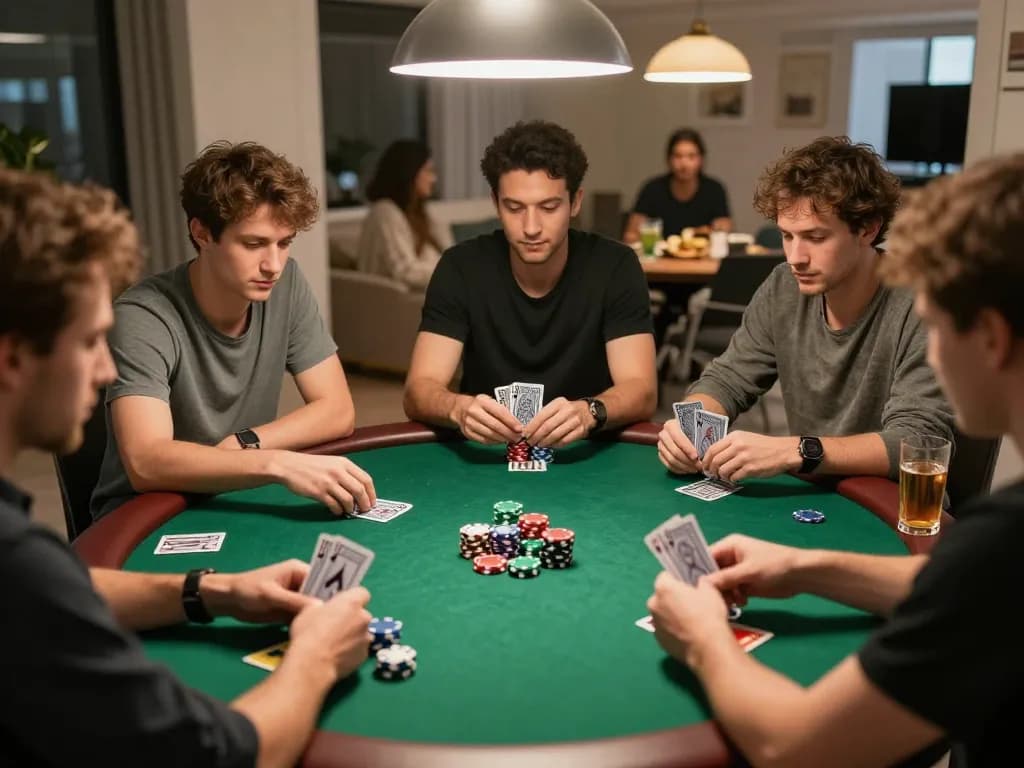 Poker enthusiasts at home strategizing their bets on https://fabet.limited/ with vibrant chips and attentive gameplay.
