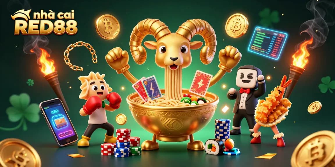 Engage with nhà cái RED88's dynamic gaming scene featuring animated characters and vibrant digital elements.