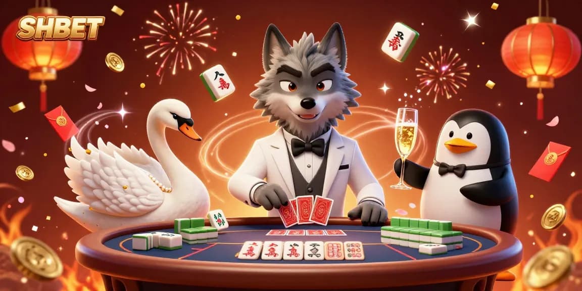 Experience vibrant gameplay at SHBET with a debonair wolf, elegant swan, and sophisticated penguin revealing winning strategies.