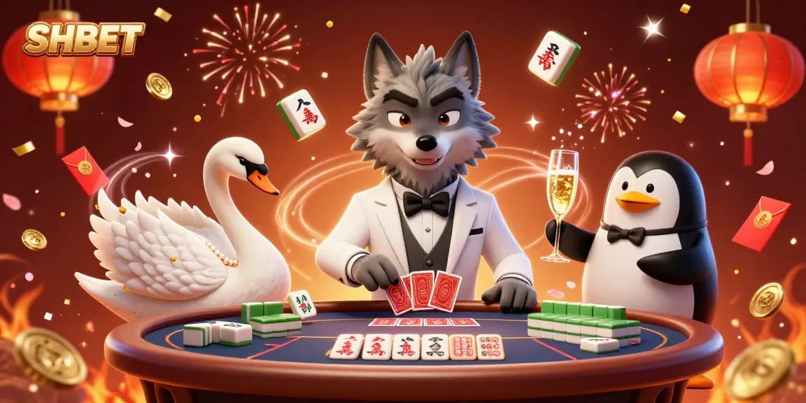 Experience vibrant gameplay at SHBET with a debonair wolf, elegant swan, and sophisticated penguin revealing winning strategies.