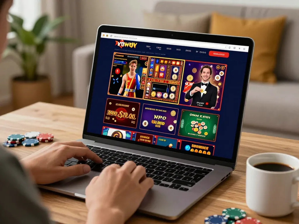Play online casino games at net88 on a laptop with vibrant graphics and engaging interface.