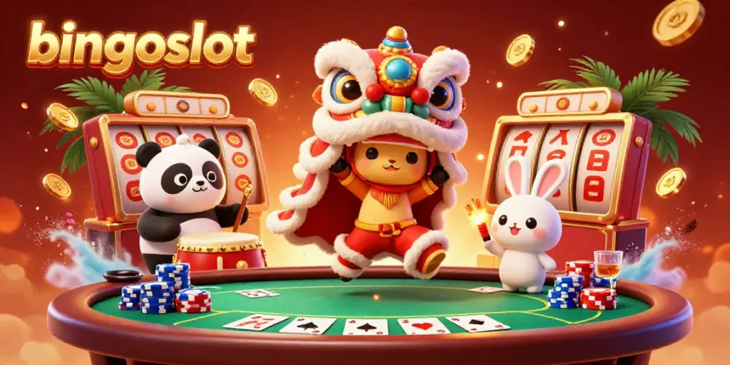 Menghentak bingoslot dengan permainan kasino yang penuh warna, menampilkan karakter menari dan elemen slot.